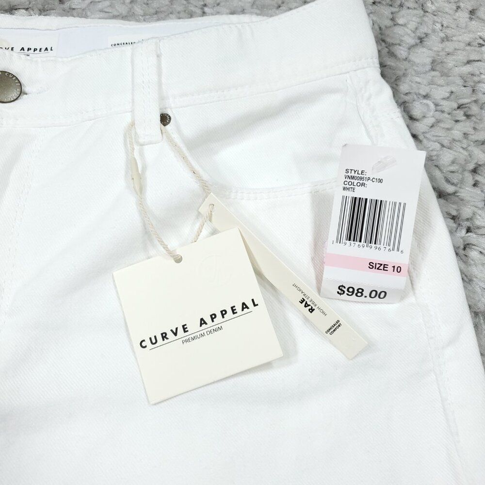 Curve Appeal Rae High Rise Straight Jeans Size 10 30 White Concealed Comfort - Picture 6 of 8